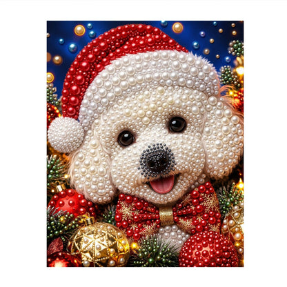 Bichon in a Santa Hat pearl painting – image 11