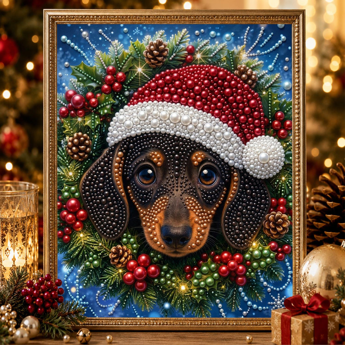 Dachshund in a Berry Wreath pearl painting – image 2