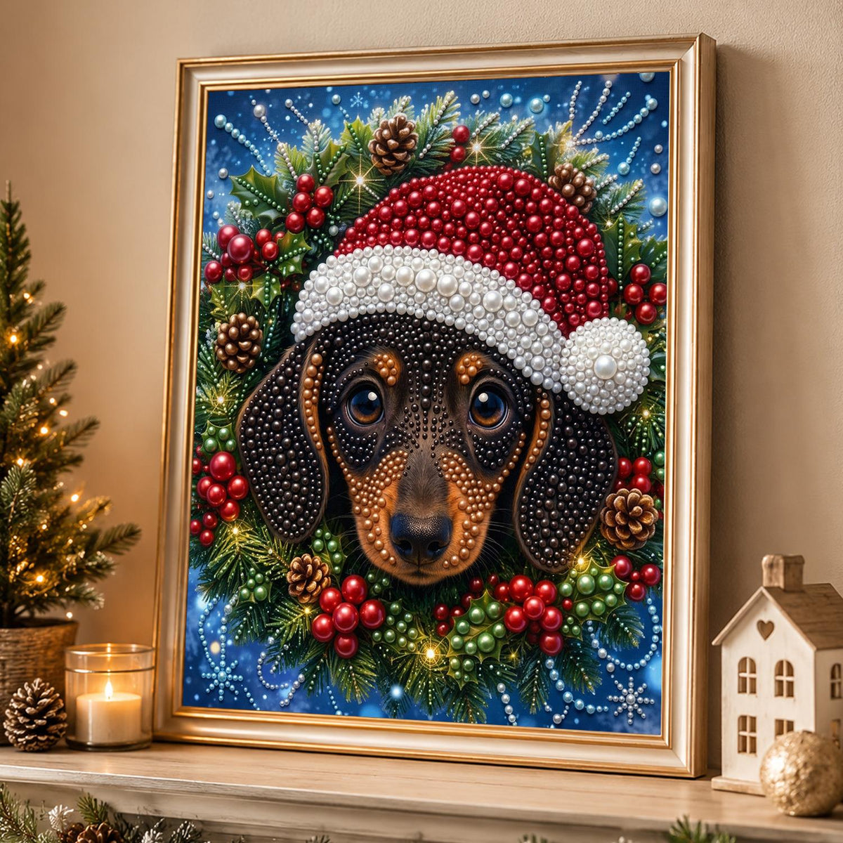Dachshund in a Berry Wreath pearl painting – image 4
