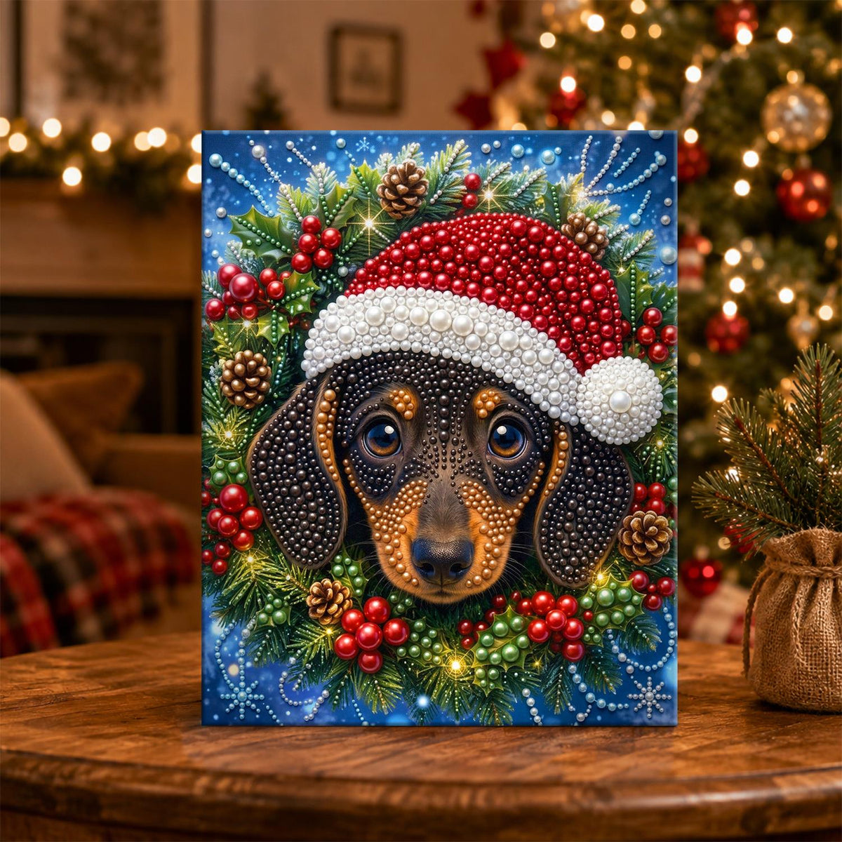 Dachshund in a Berry Wreath pearl painting – image 5