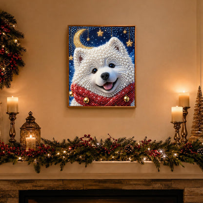 Samoyed Pup Under a Gold Moon pearl painting – image 3