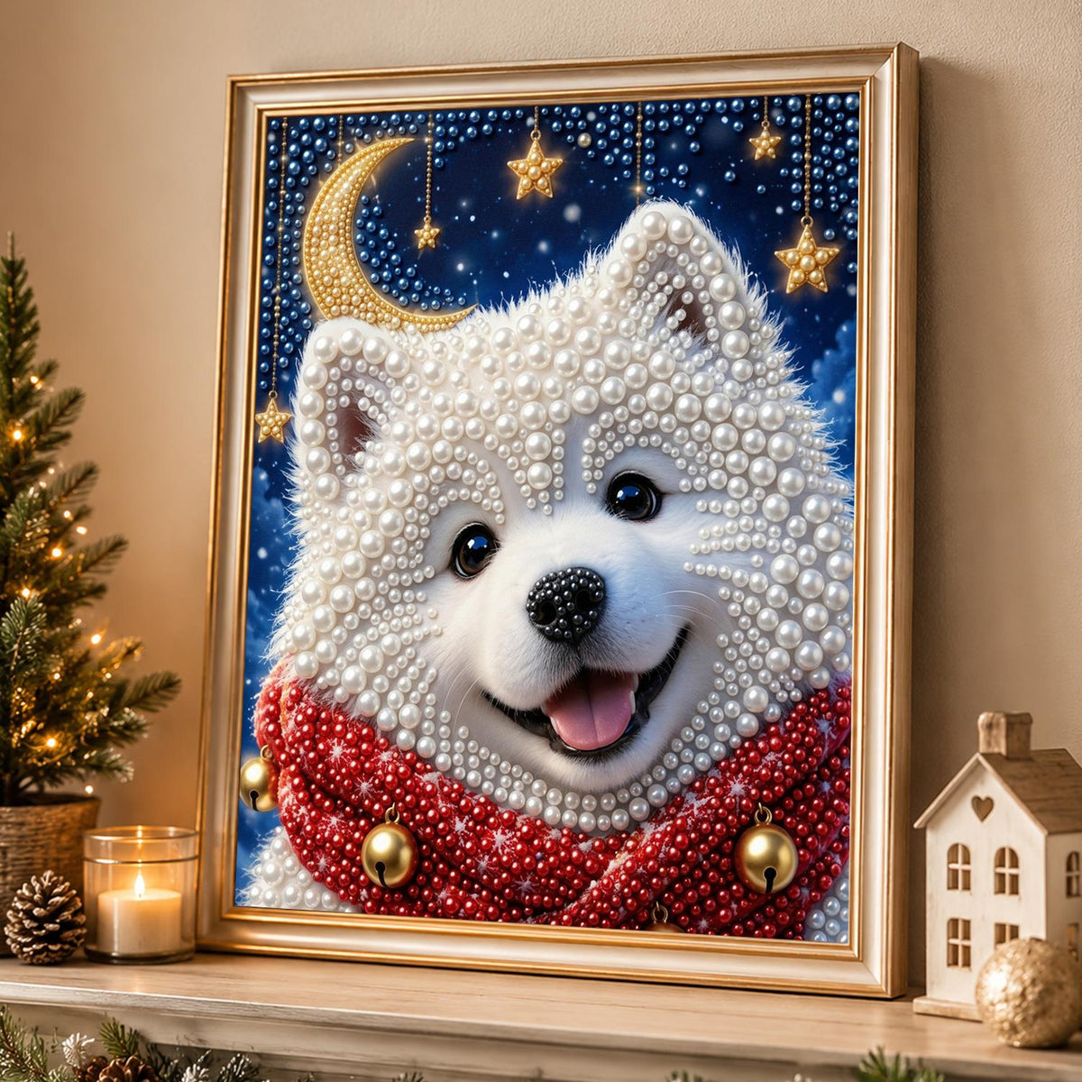 Samoyed Pup Under a Gold Moon pearl painting – image 4