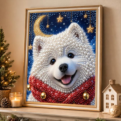 Samoyed Pup Under a Gold Moon pearl painting – image 4