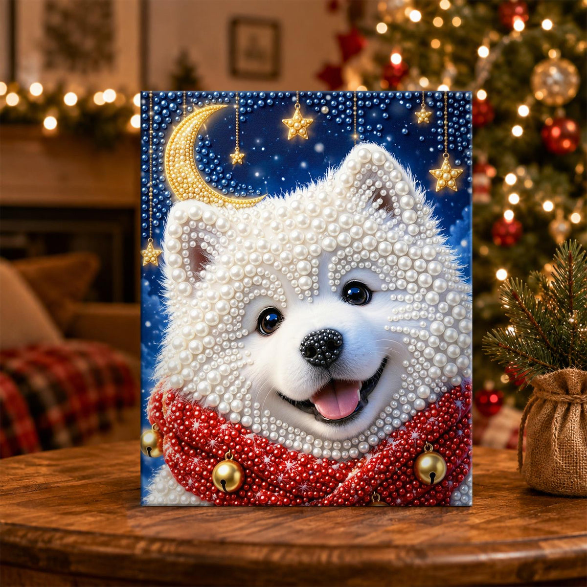 Samoyed Pup Under a Gold Moon pearl painting – image 5