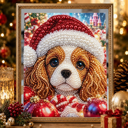 Santa-Hat Spaniel and Candy Cane pearl painting – image 2