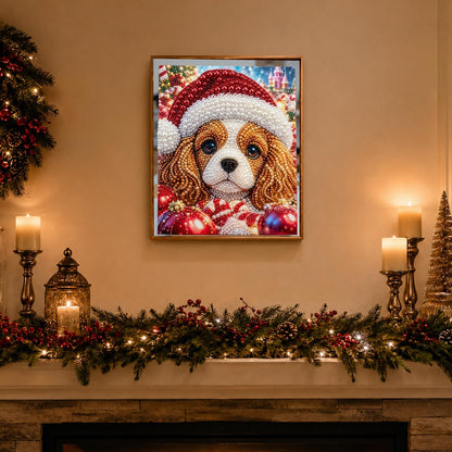 Santa-Hat Spaniel and Candy Cane pearl painting – image 3