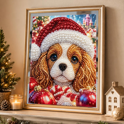 Santa-Hat Spaniel and Candy Cane pearl painting – image 4