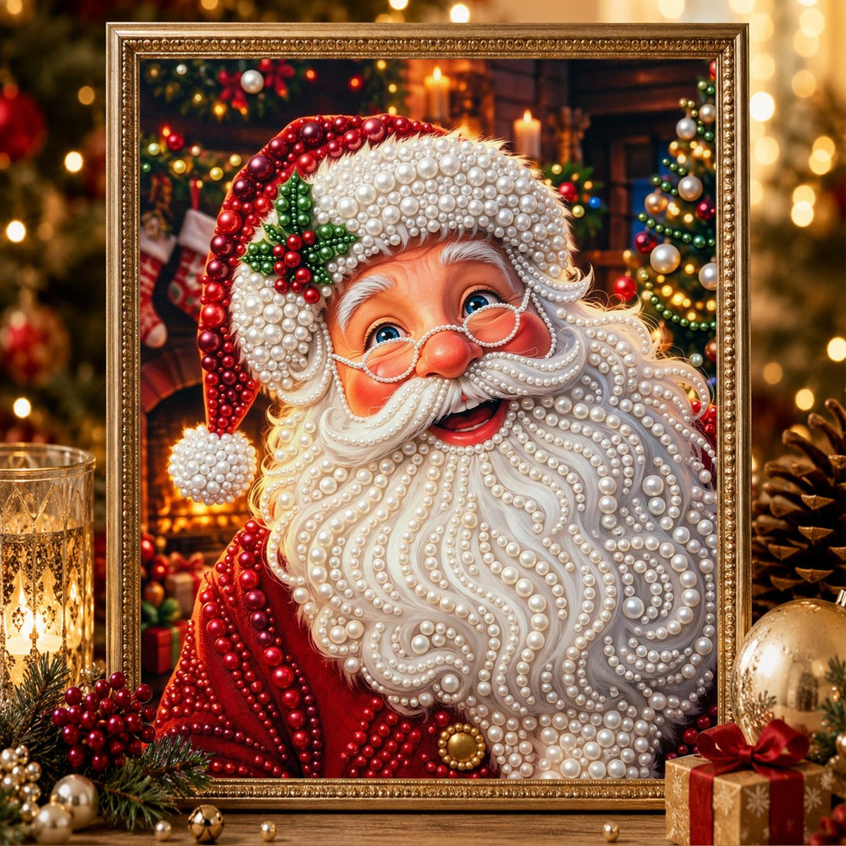 Spectacled Santa by the Fireside pearl painting – image 2