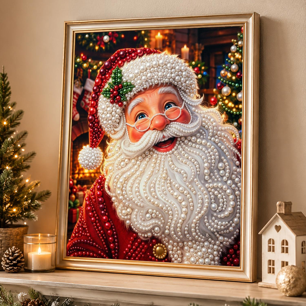 Spectacled Santa by the Fireside pearl painting – image 4