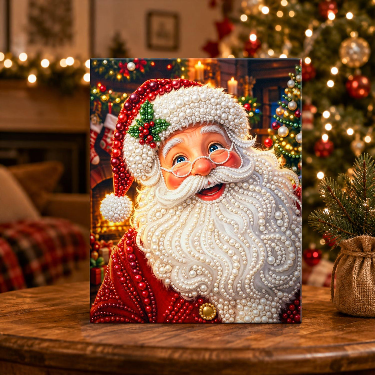 Spectacled Santa by the Fireside pearl painting – image 5
