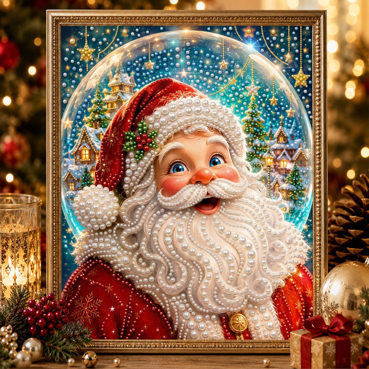 Santa Inside a Snow Globe pearl painting – image 2