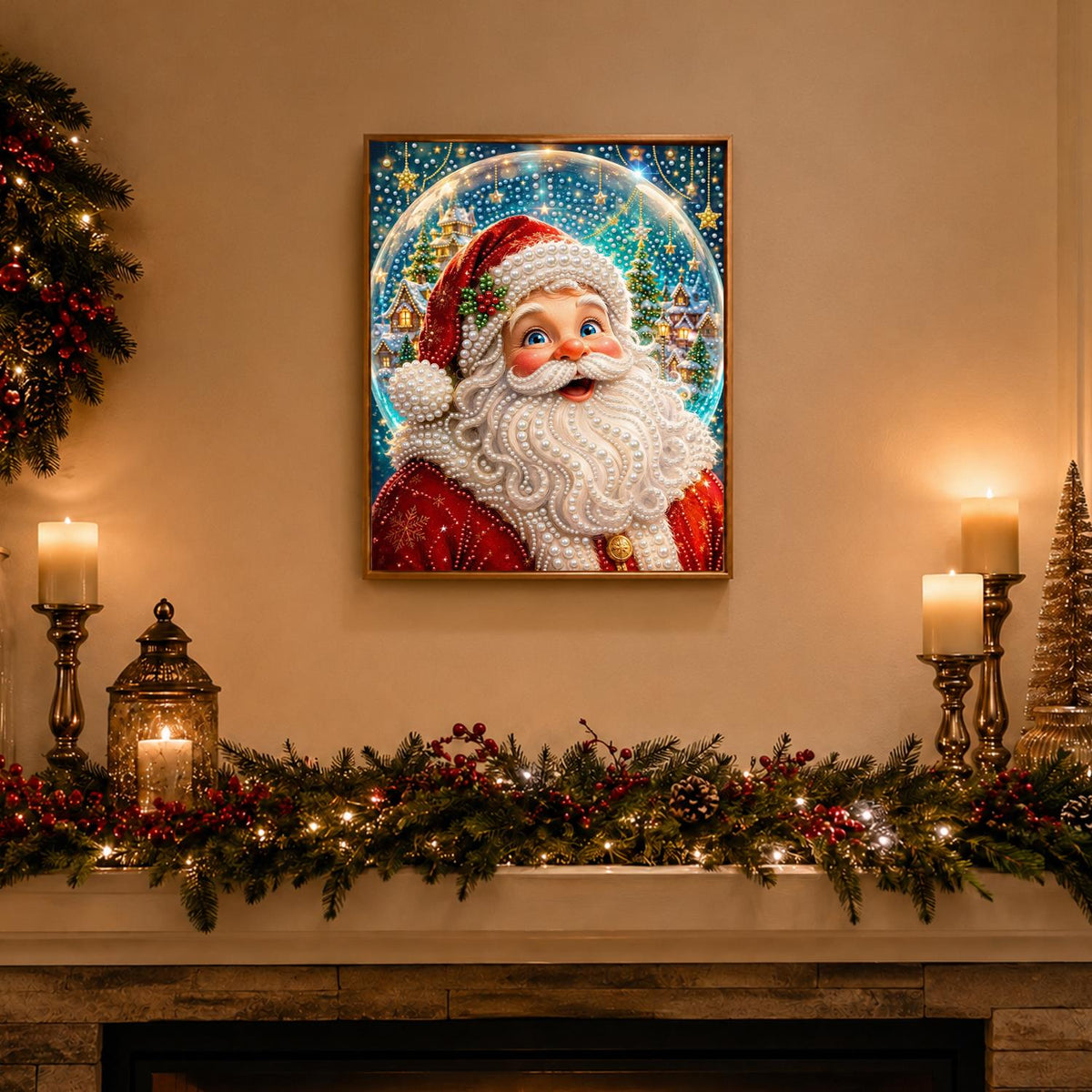 Santa Inside a Snow Globe pearl painting – image 3