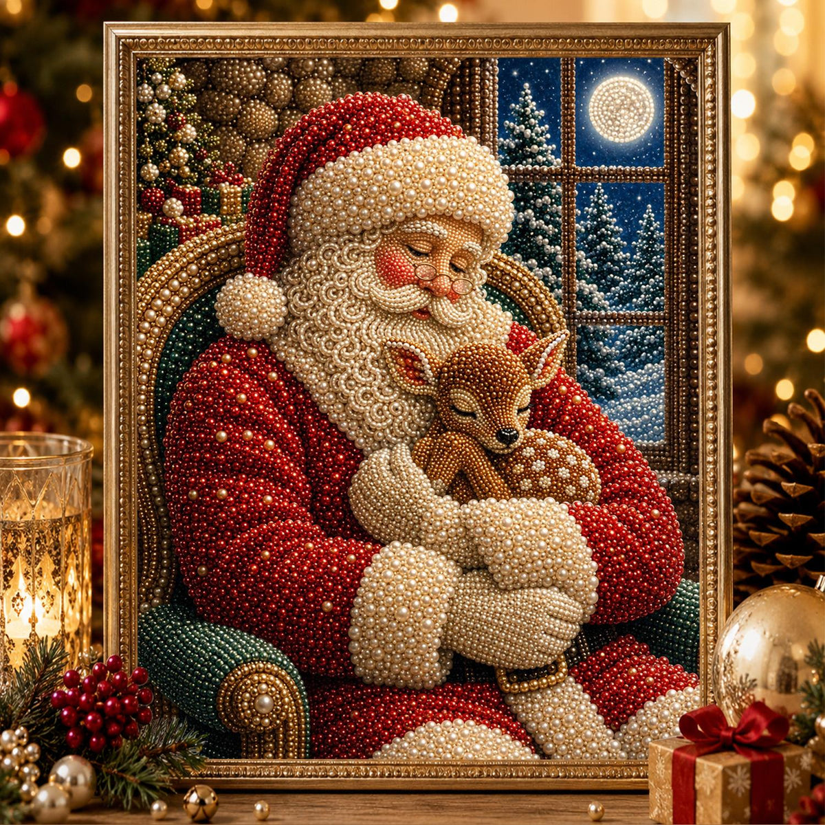 Santa Napping with a Fawn pearl painting – image 2