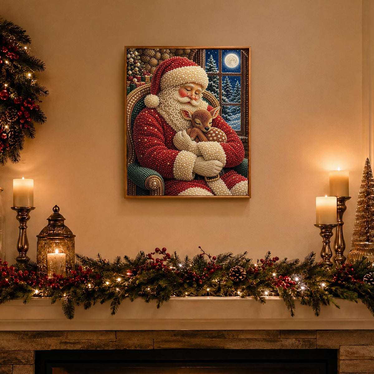 Santa Napping with a Fawn pearl painting – image 3