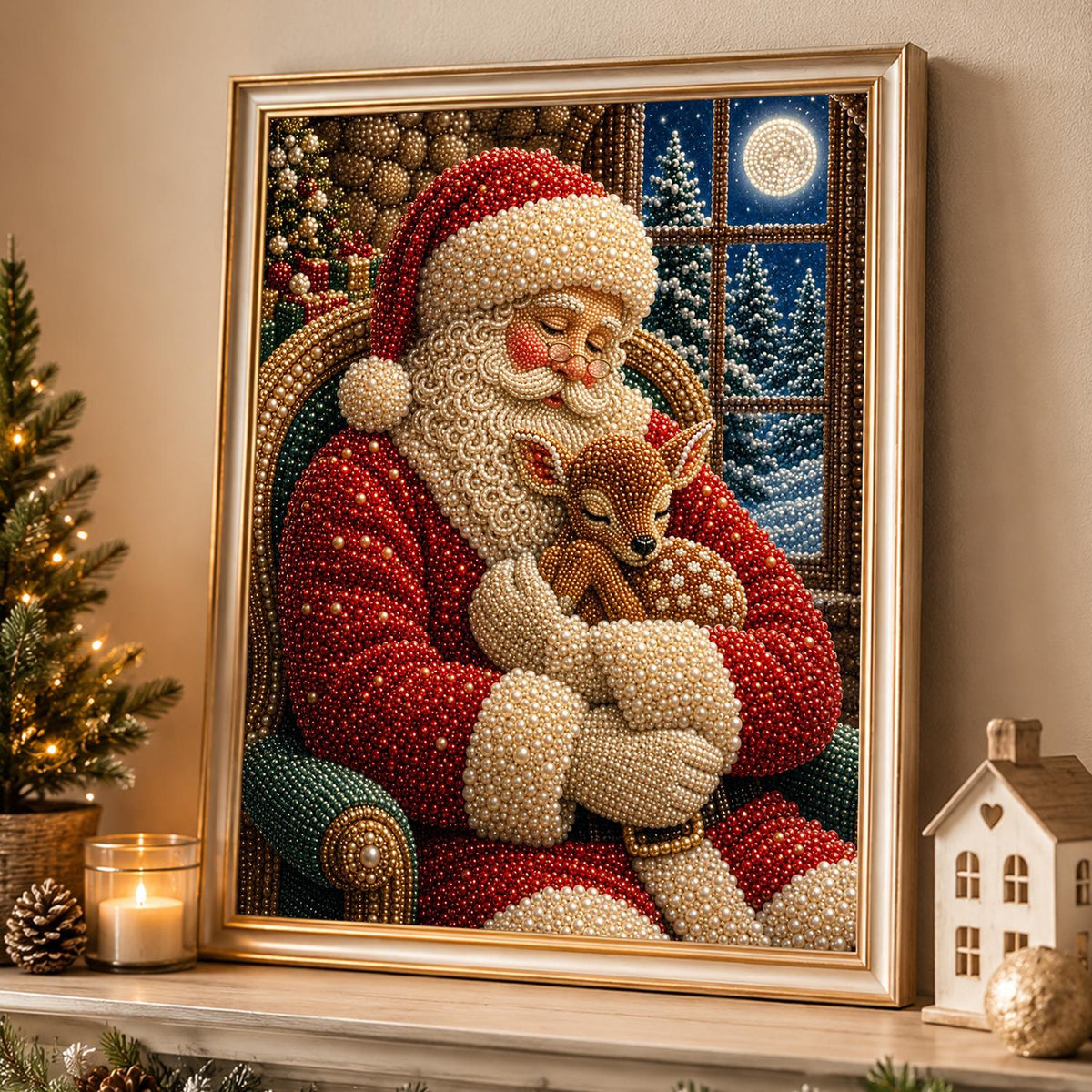 Santa Napping with a Fawn pearl painting – image 4