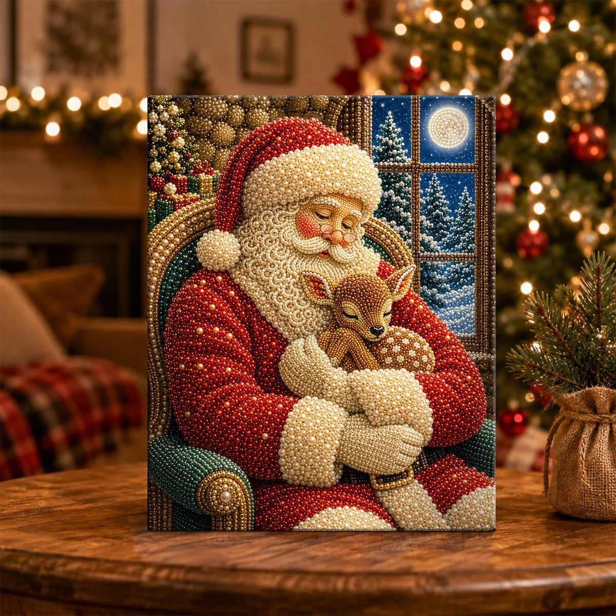Santa Napping with a Fawn pearl painting – image 5