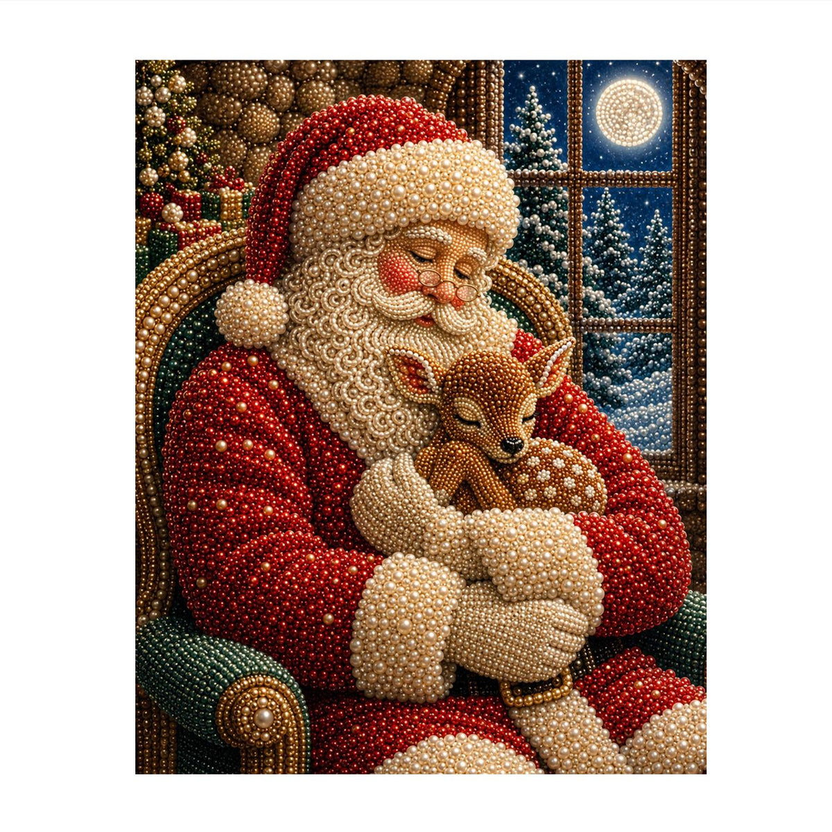 Santa Napping with a Fawn pearl painting – image 11