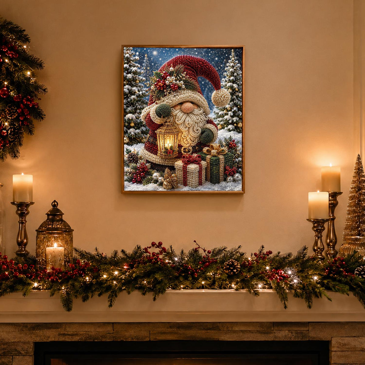 Gnome with Lantern and Presents pearl painting – image 3