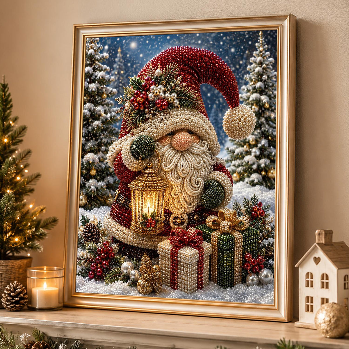 Gnome with Lantern and Presents pearl painting – image 4
