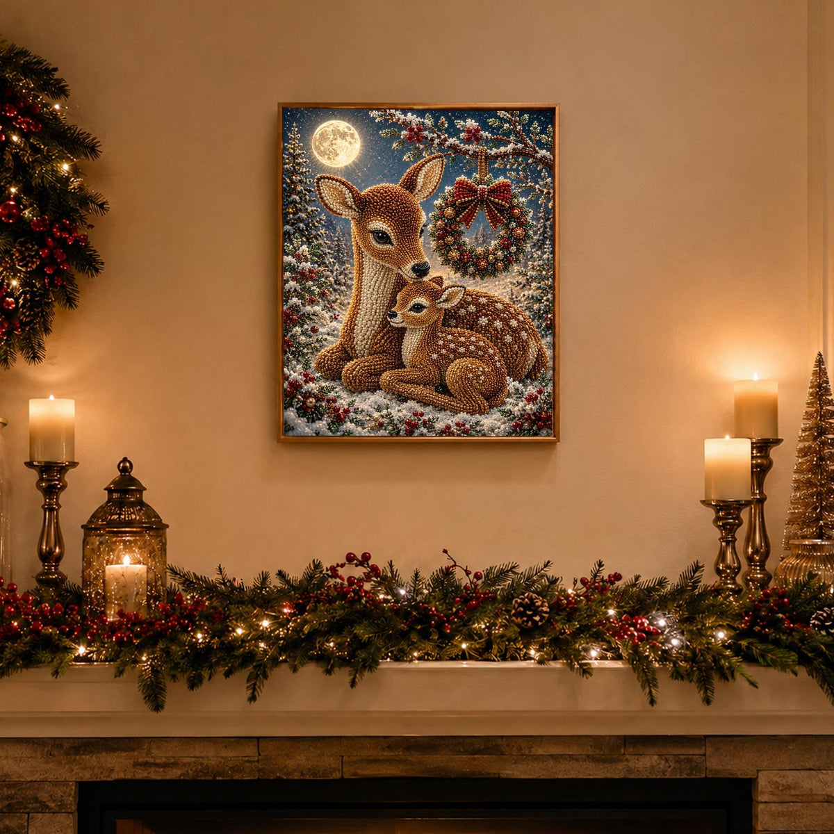 Moonlit Deer Beneath a Wreath pearl painting – image 3