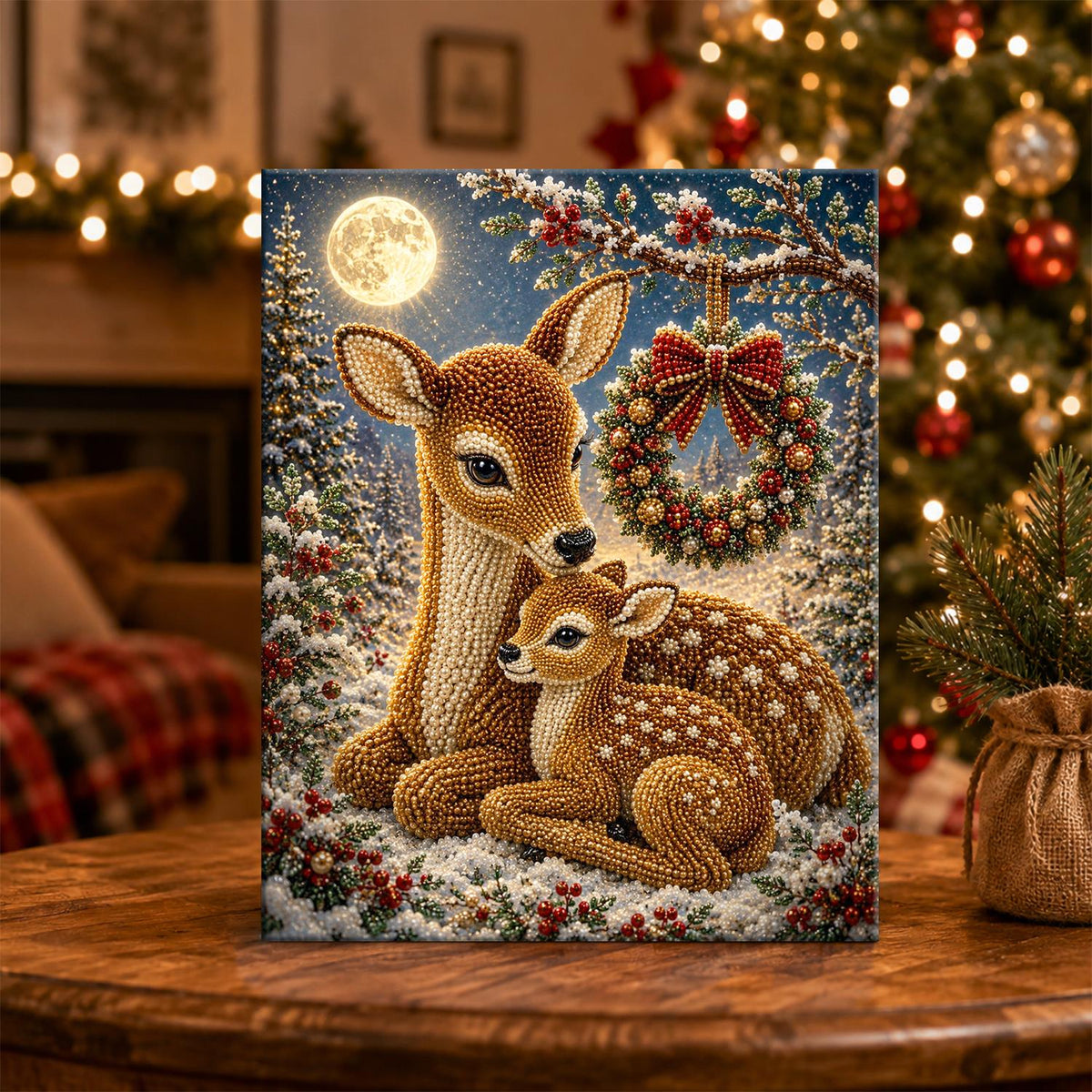 Moonlit Deer Beneath a Wreath pearl painting – image 5