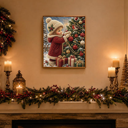 Child Trimming the Tree with Robin pearl painting – image 3
