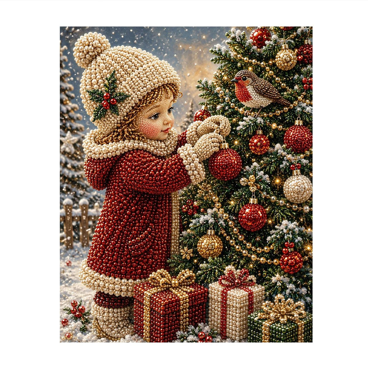 Child Trimming the Tree with Robin pearl painting – image 11
