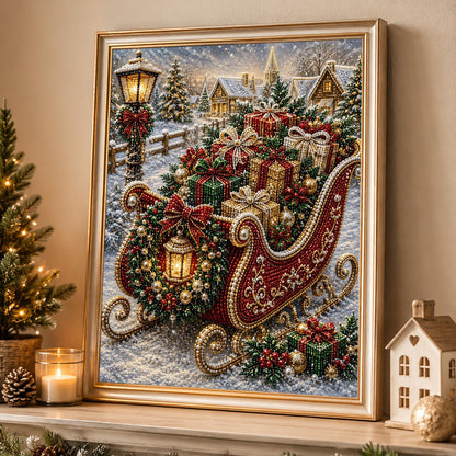 Gift-Laden Sleigh by the Lamppost pearl painting – image 4
