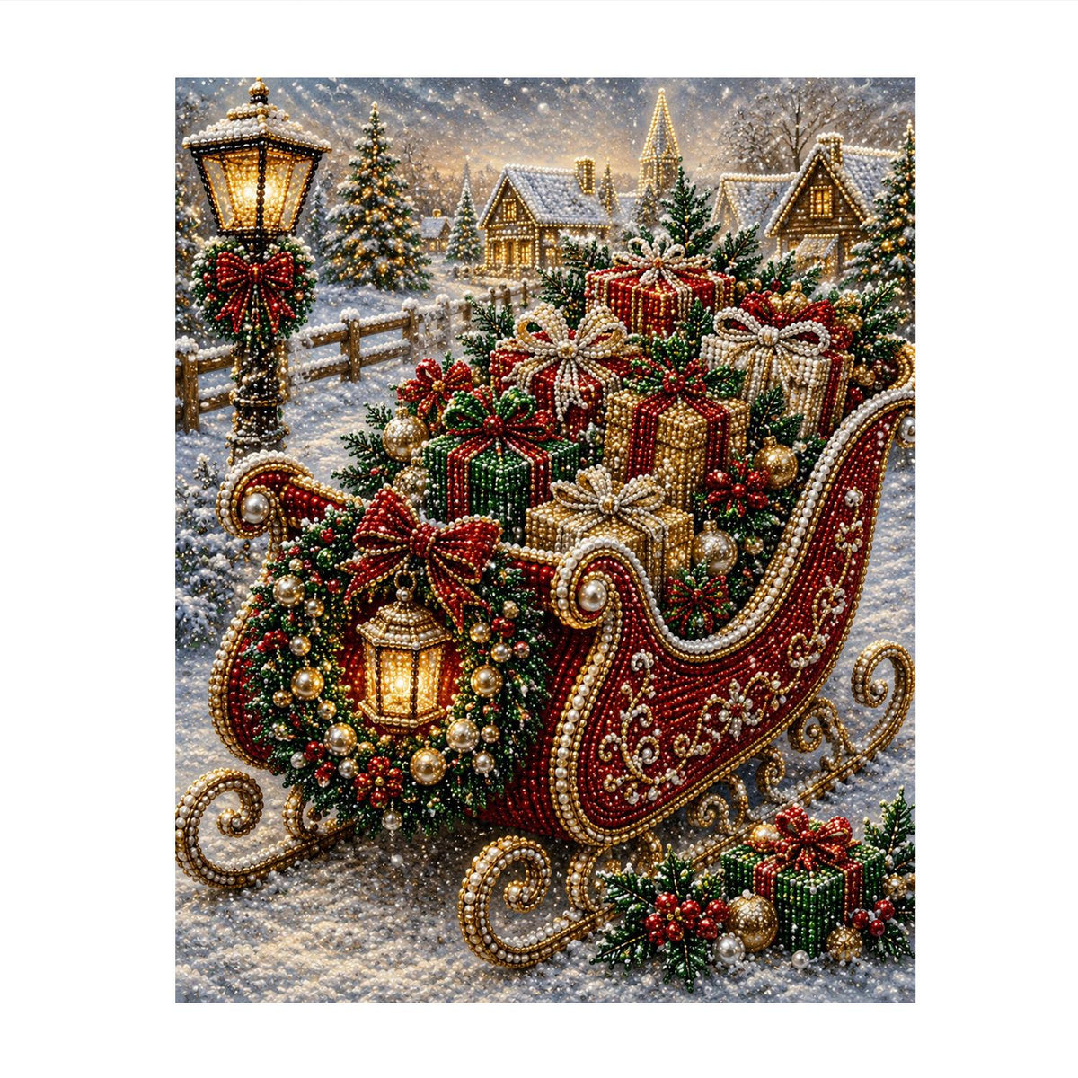 Gift-Laden Sleigh by the Lamppost pearl painting – image 11