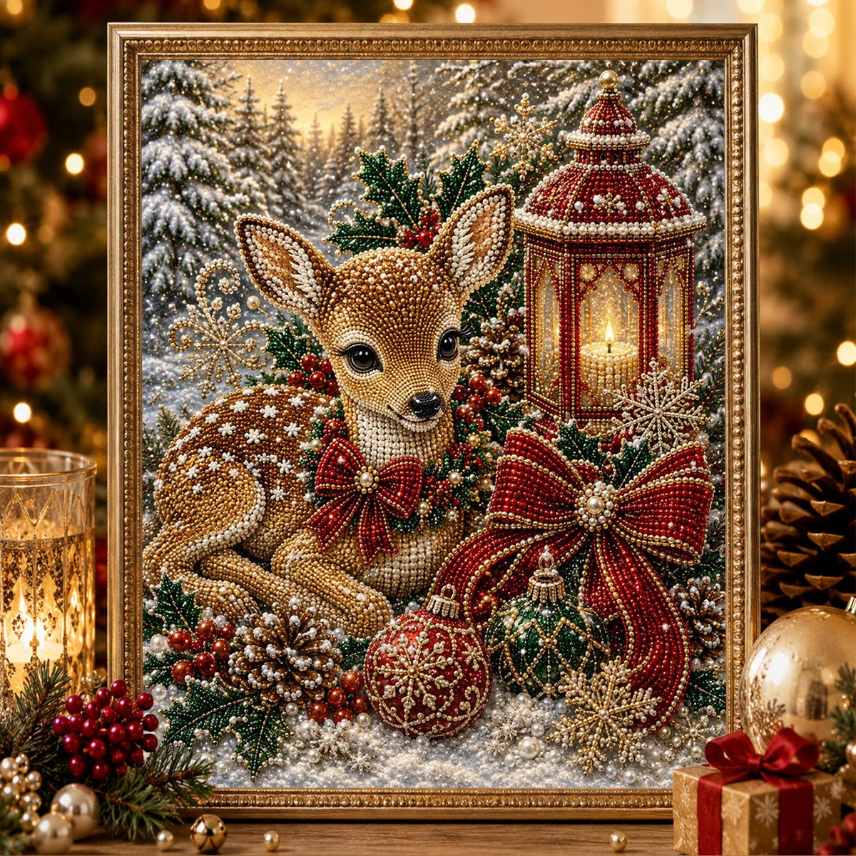 Fawn Beside a Glowing Lantern pearl painting – image 2