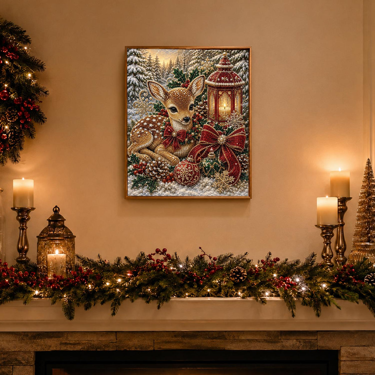 Fawn Beside a Glowing Lantern pearl painting – image 3