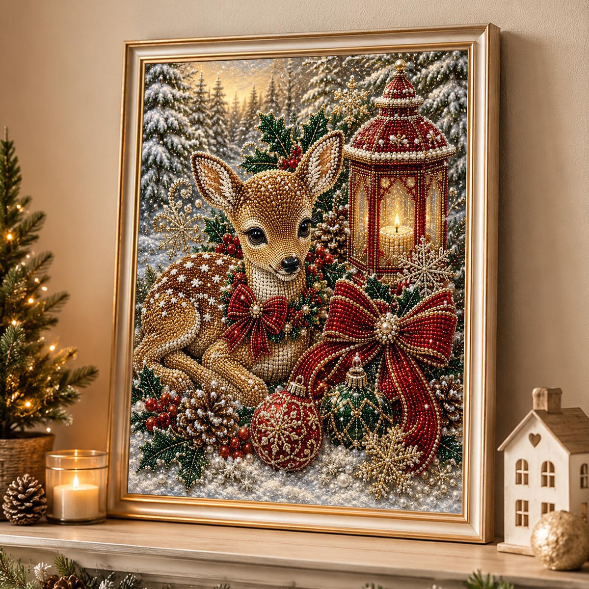 Fawn Beside a Glowing Lantern pearl painting – image 4