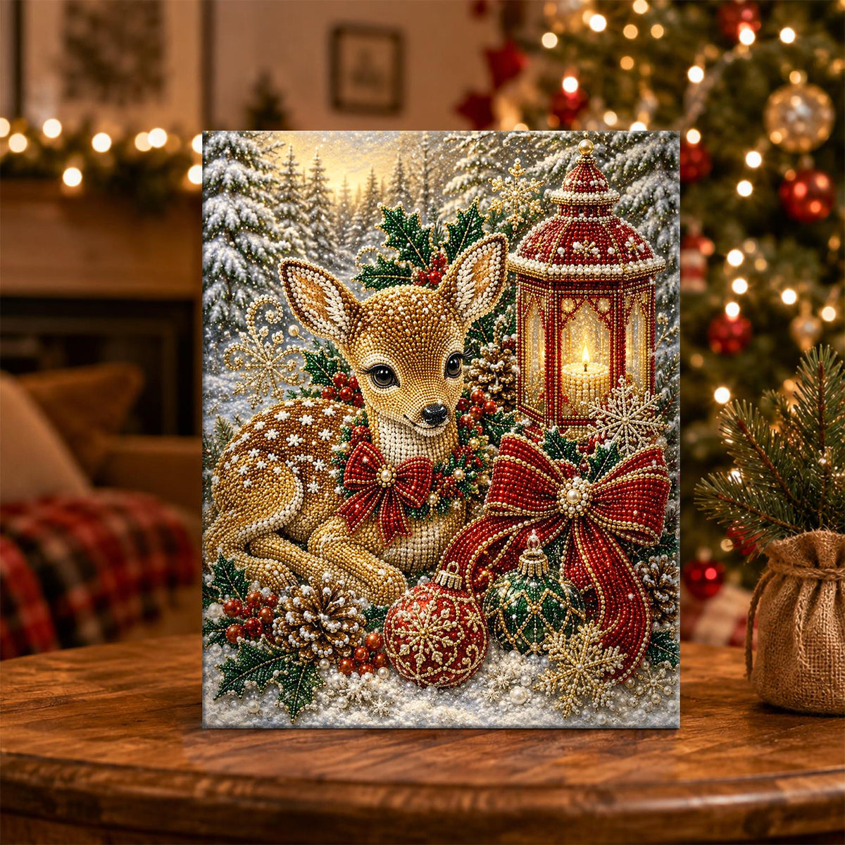 Fawn Beside a Glowing Lantern pearl painting – image 5