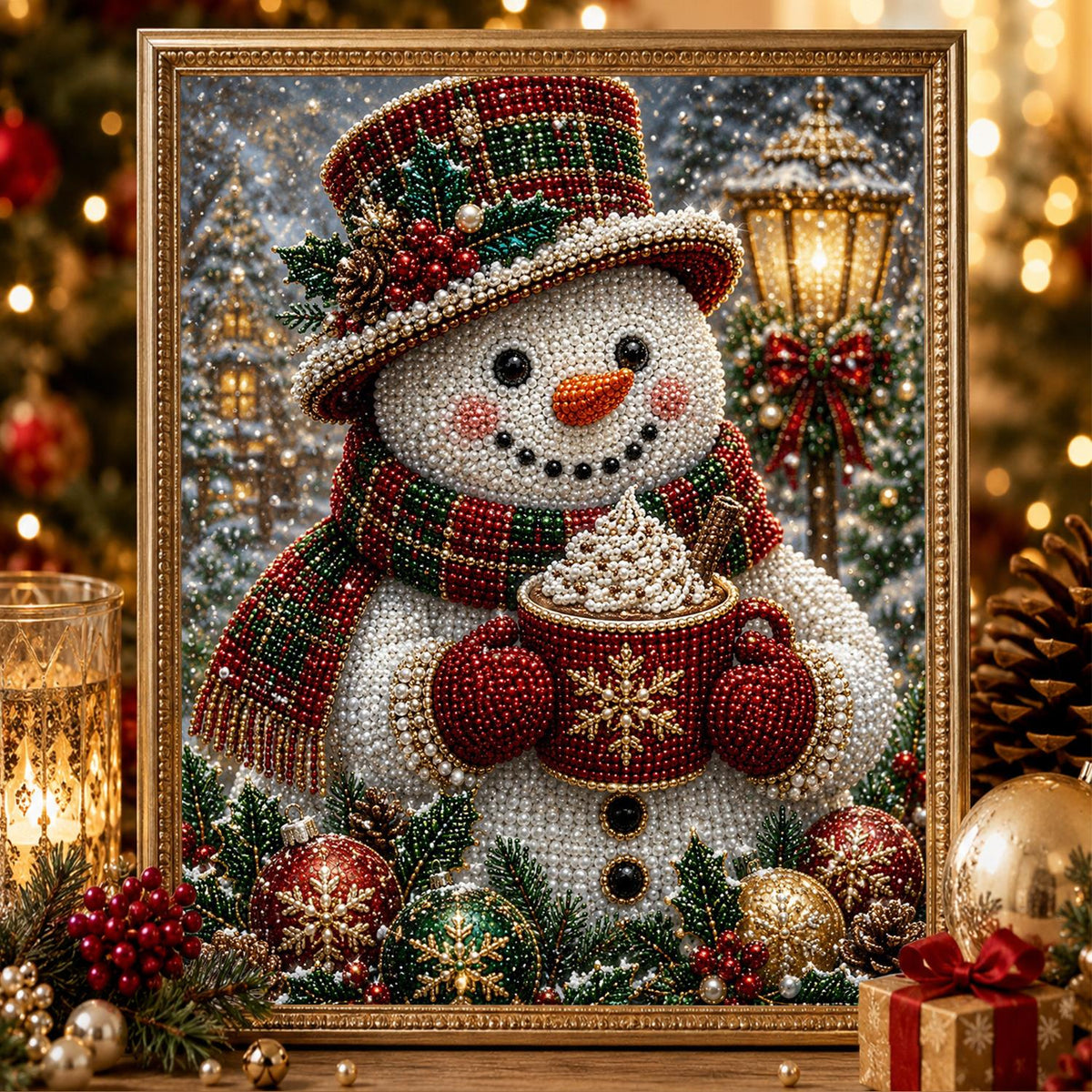 Top-Hat Snowman with a Cocoa Mug pearl painting – image 2
