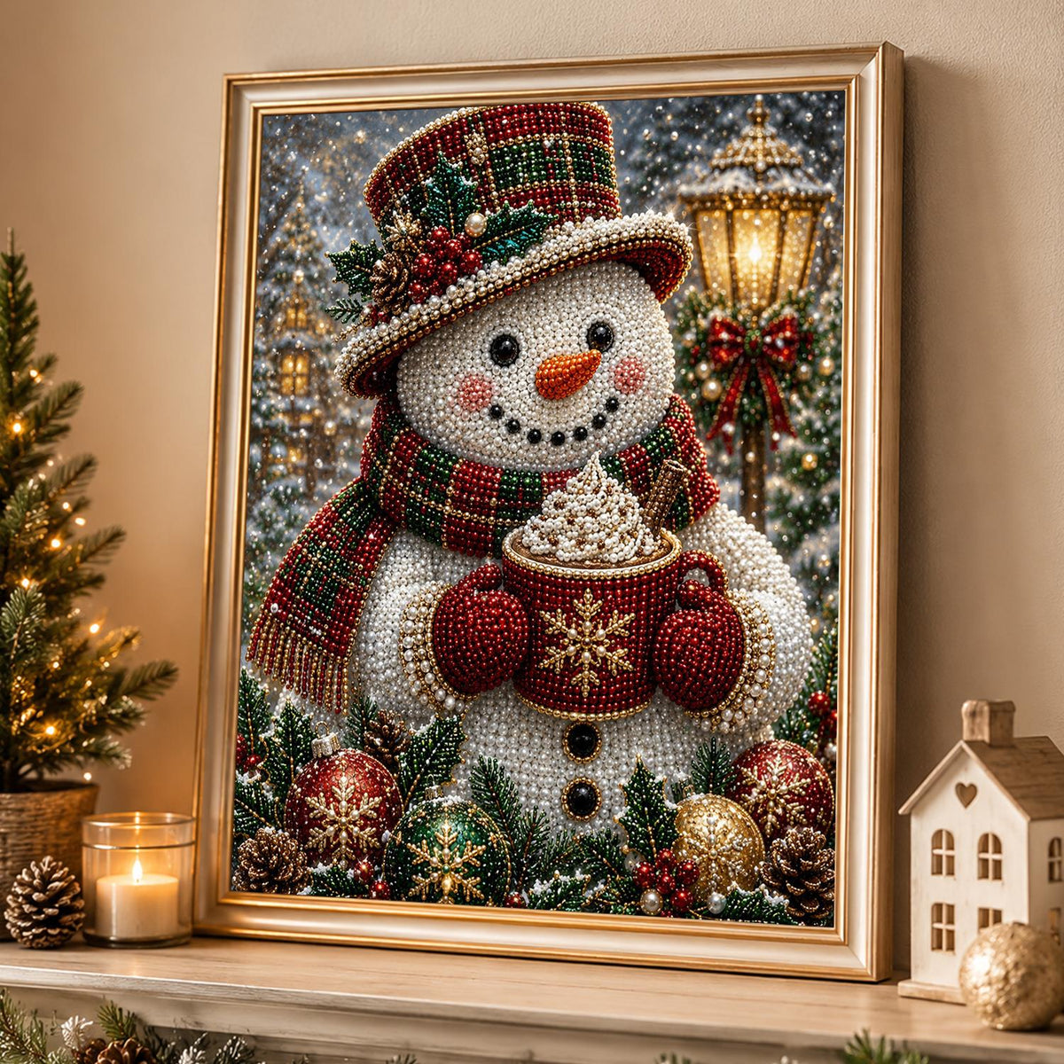 Top-Hat Snowman with a Cocoa Mug pearl painting – image 4