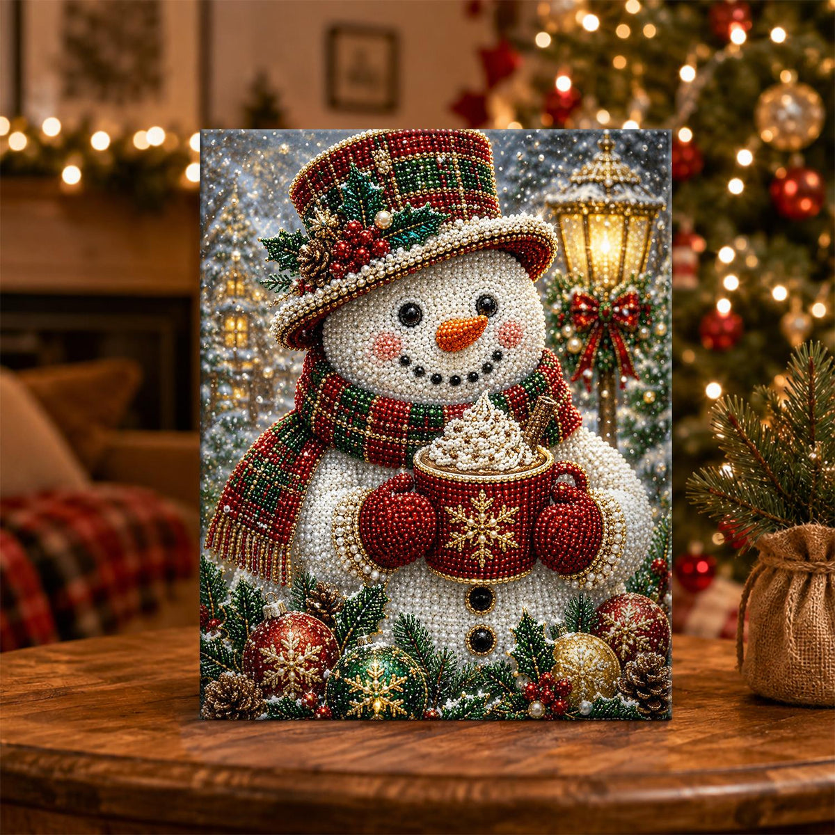 Top-Hat Snowman with a Cocoa Mug pearl painting – image 5