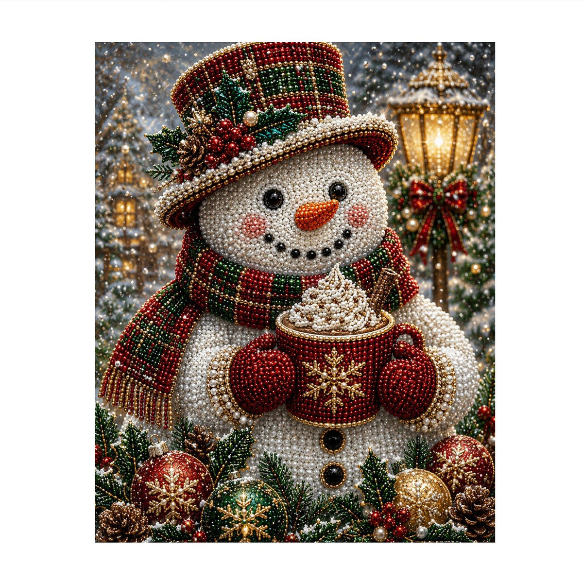 Top-Hat Snowman with a Cocoa Mug pearl painting – image 11