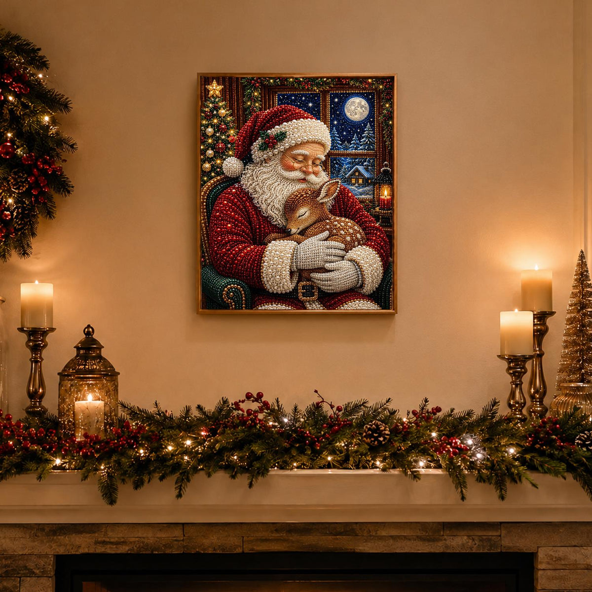 Santa Cradling a Sleeping Fawn pearl painting – image 3