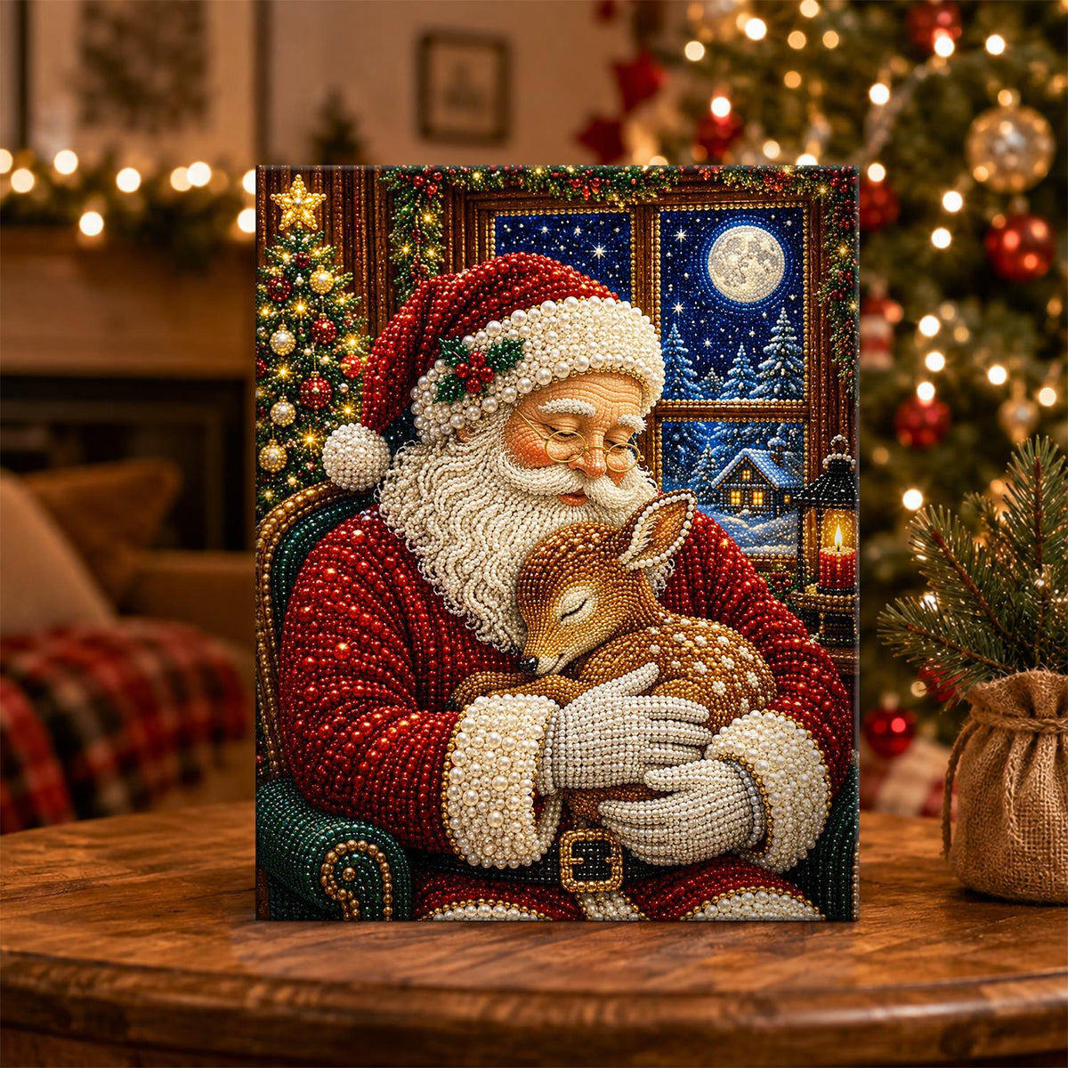Santa Cradling a Sleeping Fawn pearl painting – image 5