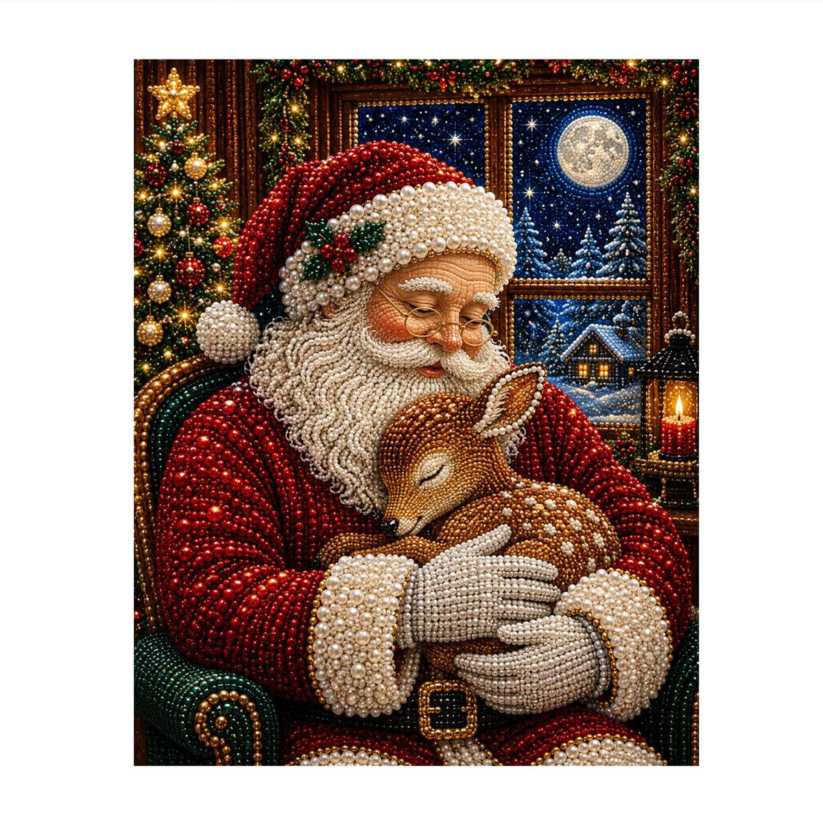 Santa Cradling a Sleeping Fawn pearl painting – image 11