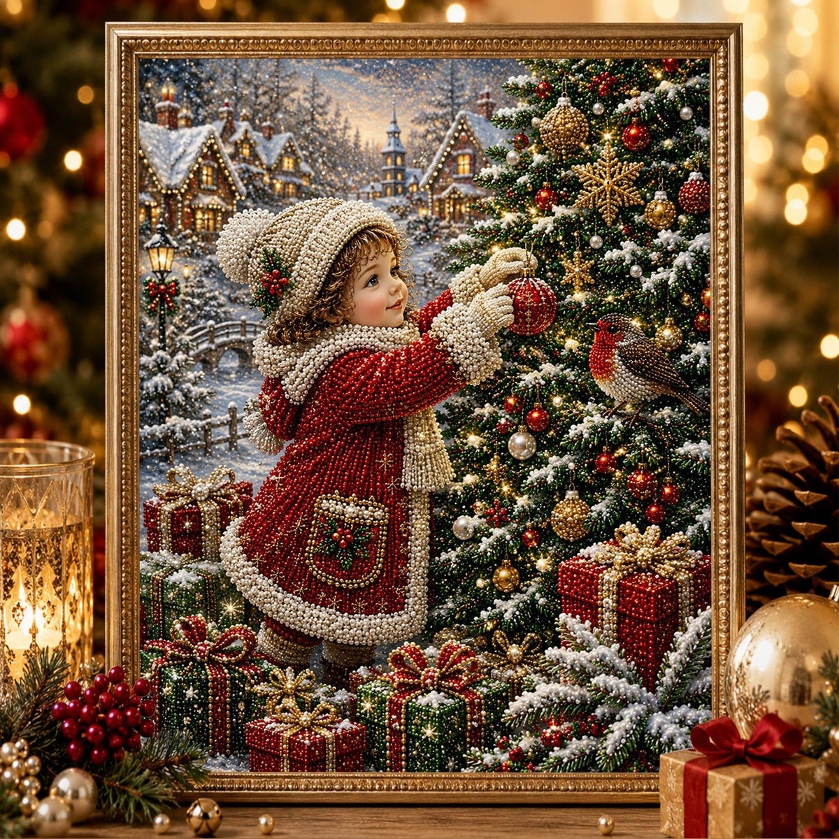 Robin and Child at the Tree pearl painting – image 2