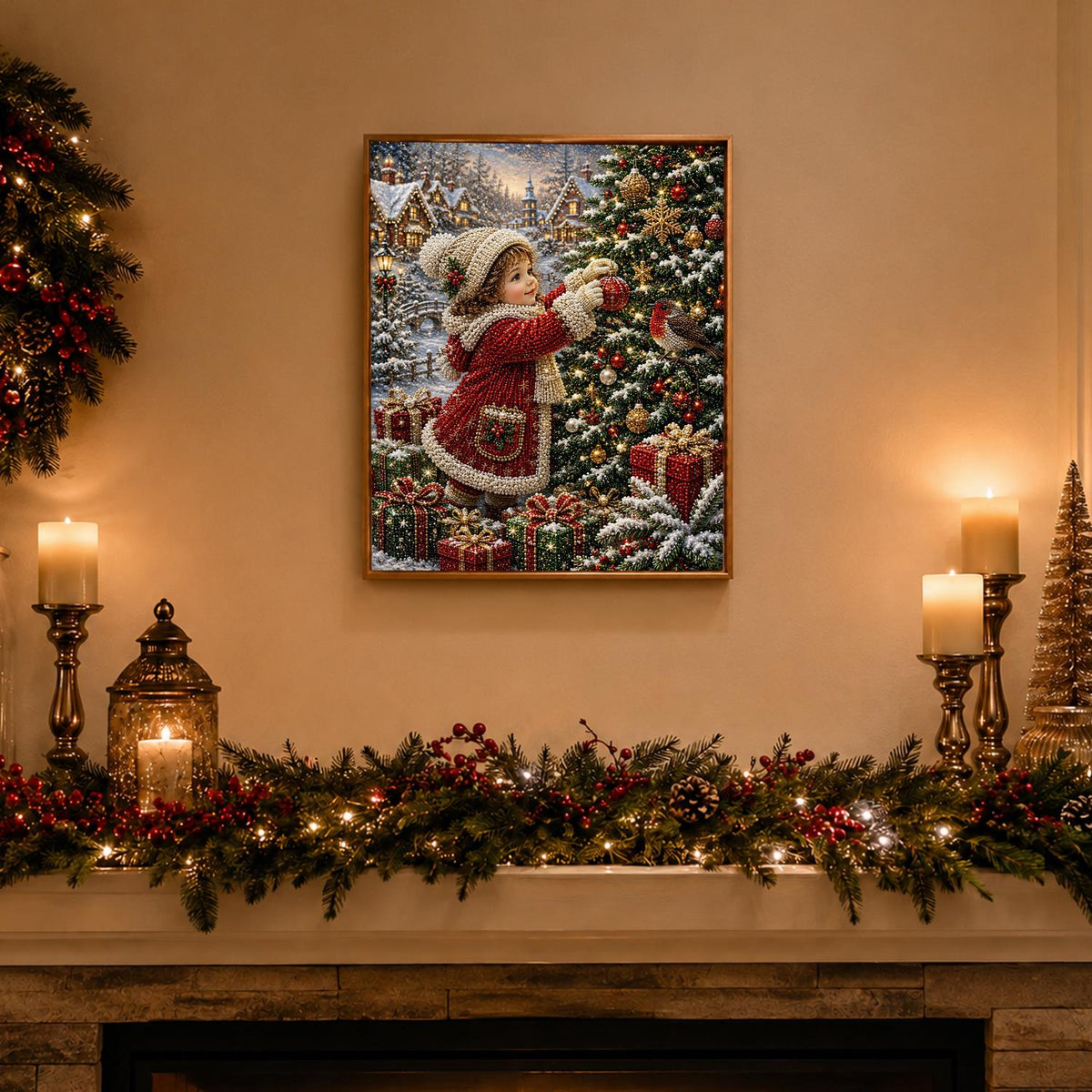 Robin and Child at the Tree pearl painting – image 3