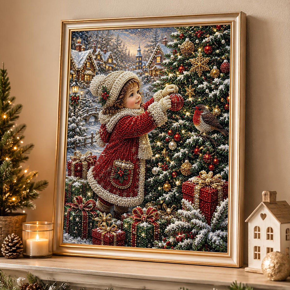 Robin and Child at the Tree pearl painting – image 4
