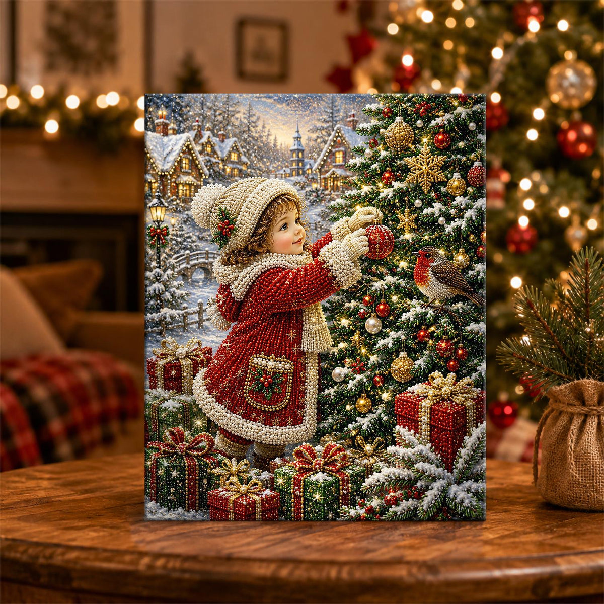 Robin and Child at the Tree pearl painting – image 5