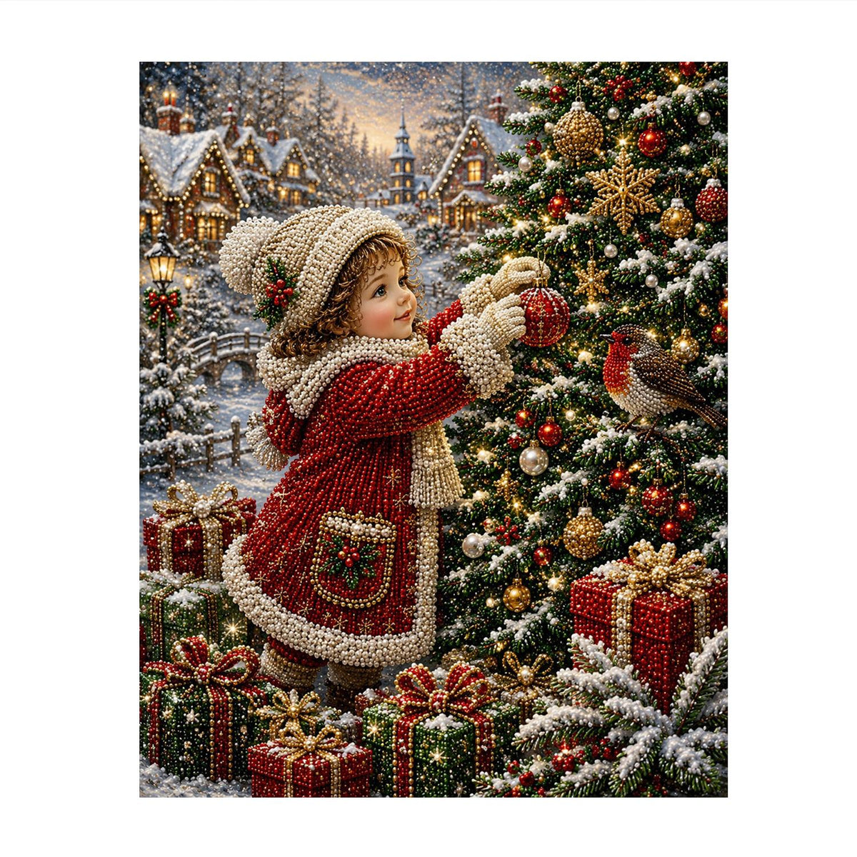 Robin and Child at the Tree pearl painting – image 11