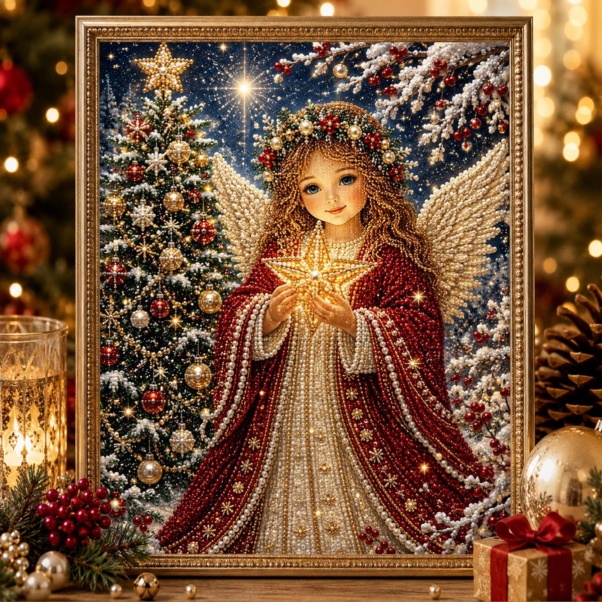 Angel Cradling a Golden Star pearl painting – image 2