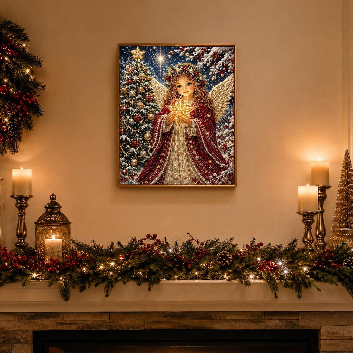 Angel Cradling a Golden Star pearl painting – image 3