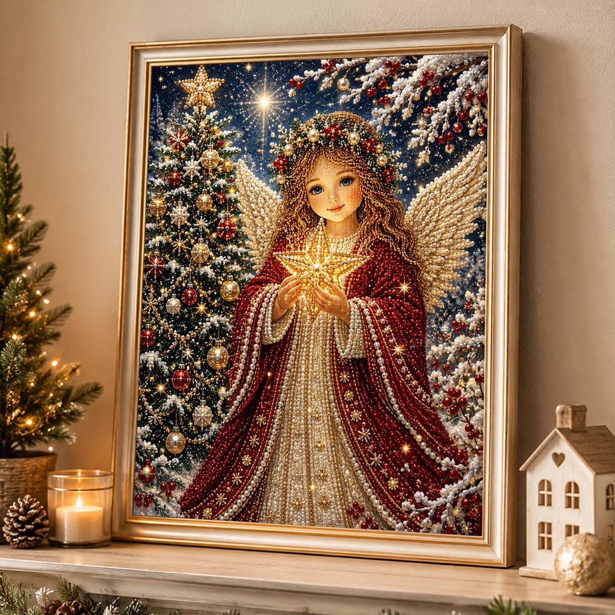 Angel Cradling a Golden Star pearl painting – image 4