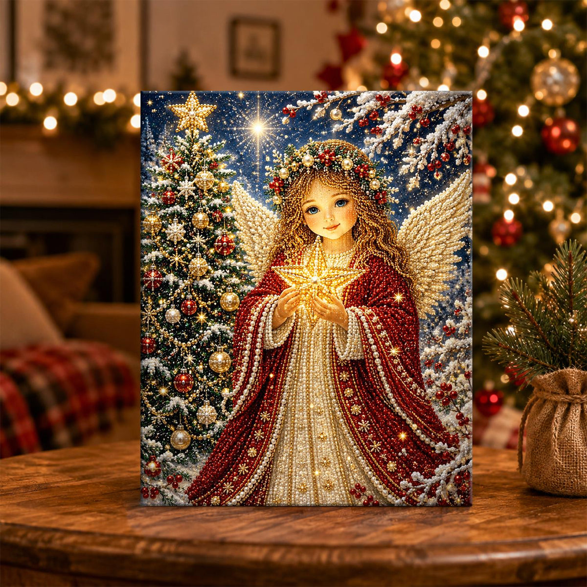 Angel Cradling a Golden Star pearl painting – image 5