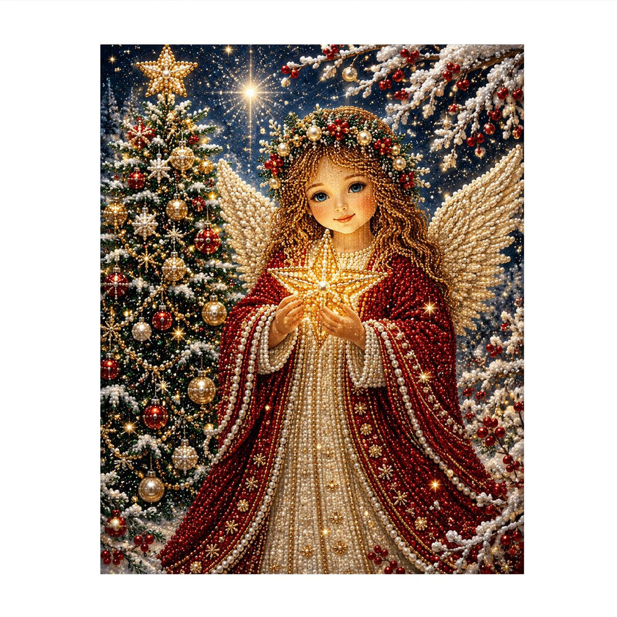 Angel Cradling a Golden Star pearl painting – image 11